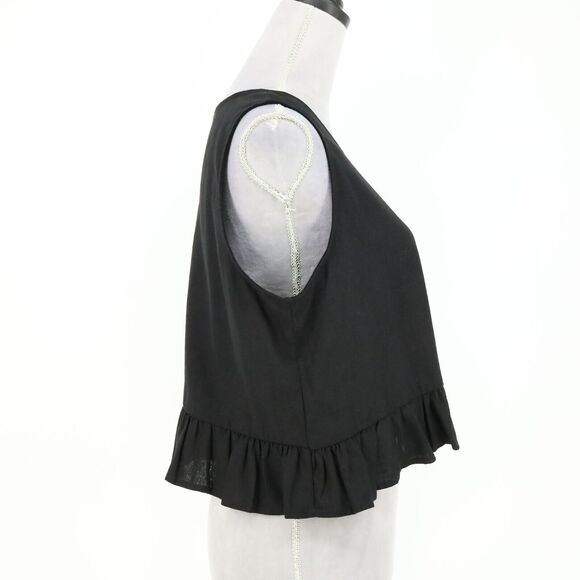 Nicole Miller Top Womens Large Black Linen Blend Ruffle Hem Blouse Resort New - Picture 6 of 14